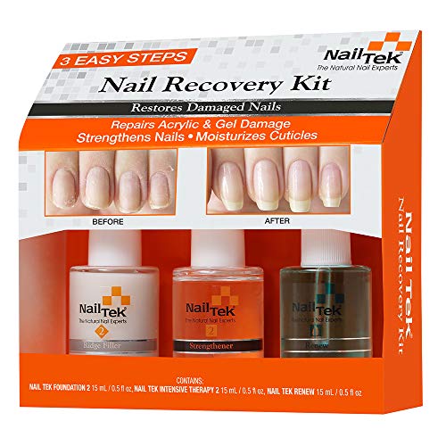 Nail Tek Nail Recovery Kit, Cuticle Oil, Strengthener, Ridge Filler – Restore Damaged Nails in 3 Steps