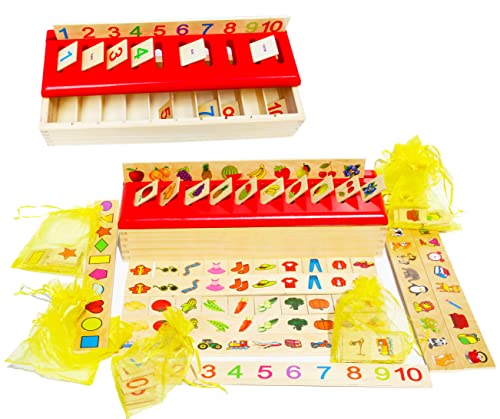 TOWO Wooden Sorting Toys for Baby -Sorting Box for Category Objects Picture Matching Game Puzzle 1 Year Old Baby- Montessori Materials Educational Early Learning Toy- First Birthday Gift Boy Girl