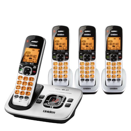 Uniden DECT 6.0 Expandable 4 Handset Cordless Phone with Digital Answering System – Silver (D1780-4)