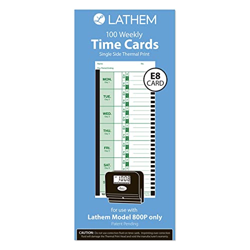 Lathem Time Cards, E8-100, Weekly, 1-Sided, 8 1/2″ x 3 3/4″, White, Box Of 100