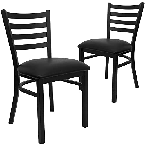 Flash Furniture 2 Pack HERCULES Series Black Ladder Back Metal Restaurant Chair – Black Vinyl Seat