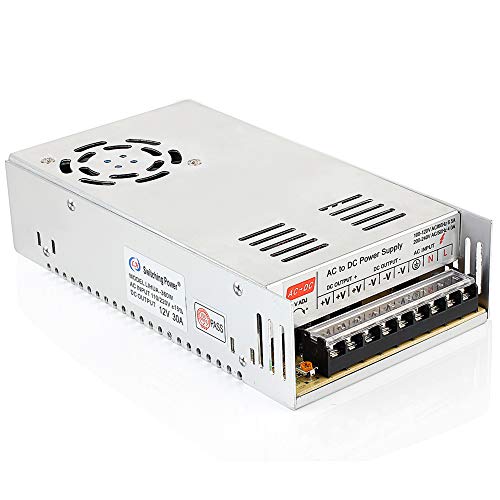 SUPERNIGHT 12V 30A DC Power Supply Driver,360W Universal Regulated Switching Converter AC 110V/220V Transformer Adapter for 3D Printer,CCTV,Radio,Computer Project,Industrial Automation,LED Strip