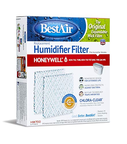 BestAir HW700-PDQ-3 Extended Life Humidifier Replacement Paper Wick Humidifier Filter, For Honeywell HCM750, 750-TGT (HAC-700), 5.9″ x 1.8″ x 6.8″, Single Pack (2 Filters)