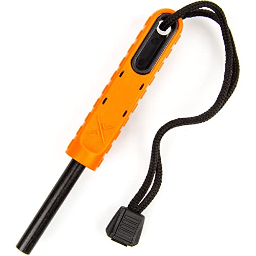 EXOTAC – polySTRIKER XL Ferrocerium Fire Starter with Snap-in Striker for Emergency Campfires and Hiking Survival Supplies (Orange/Black)