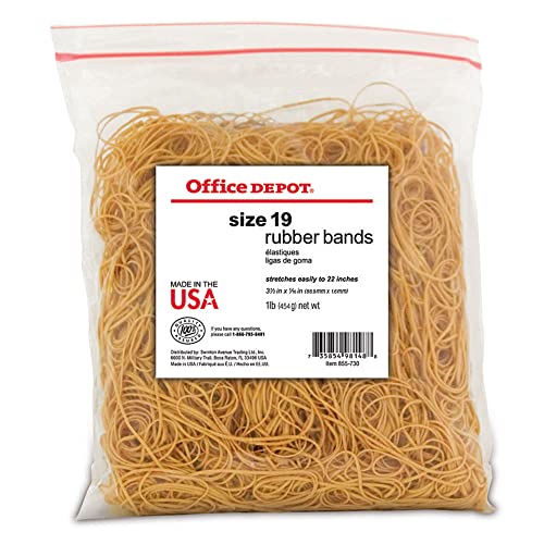 Office Depot Rubber Bands, #19, 3 1/2in. x 1/16in., 1 Lb. Bag, 2419408