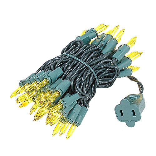 Novelty Lights 50 Light Yellow Christmas Mini String Light Set, Green Wire, Indoor/Outdoor UL Listed, 11′ Long