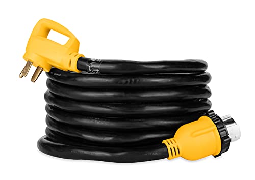 Camco PowerGrip 25-Foot 50-Amp RV Extension Cord | Features a 50-Amp Standard Male Connector, a 50-Amp Locking Female Connector, and is Rated for 125/250 Volts/12500 Watts (55542)