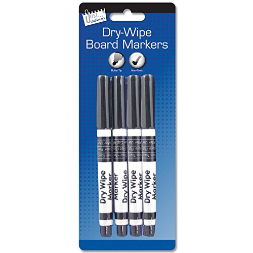 Just Stationary Dry Wipe Markers – Black (Pack of 4)