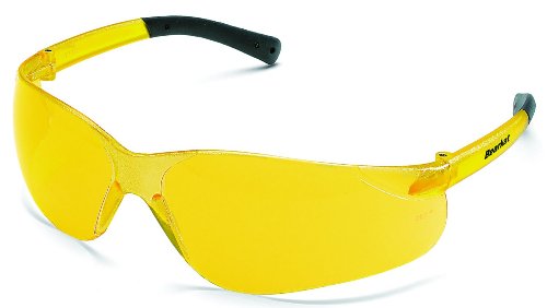 MCR Safety BearKat BK114 Polycarbonate Safety Glasses, ANSI Z87.1, Amber Duramass Coated Lens with Soft Non-Slip Temples, Wrap Around Design,Strong and Lightweight, UV Protection