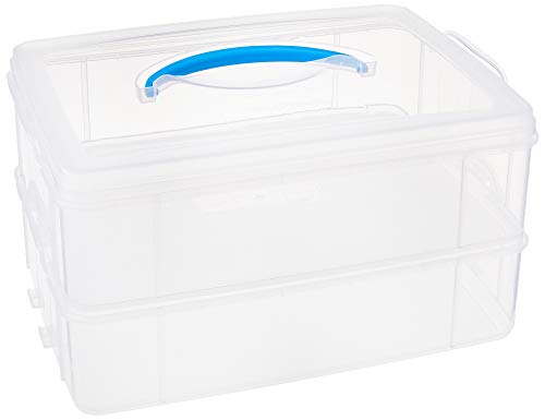 Snapware Snap ‘N Stack Portable Storage Bin for Tools and Craft, 14.1 x 10.5-Inch Clear BPA-Free Container, Tool Box with Stackable Trays, Microwave, Freezer and Dishwasher Safe