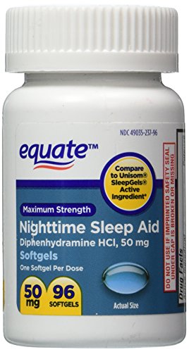 Equate – Sleep Aid 50 mg, Maximum Strength, 96 Softgels (Compare to Unisom)
