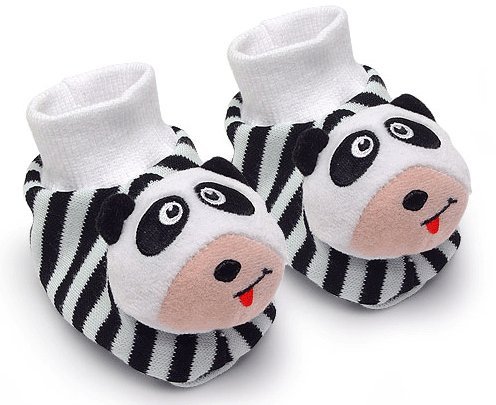Black & White Pair of Panda Baby Booties Foot Rattles