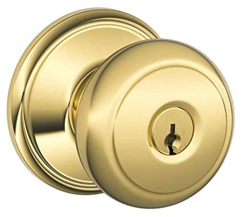 Schlage F51-AND Andover Keyed Entry F51A Panic Proof Door Knob, Lifetime Polished Brass