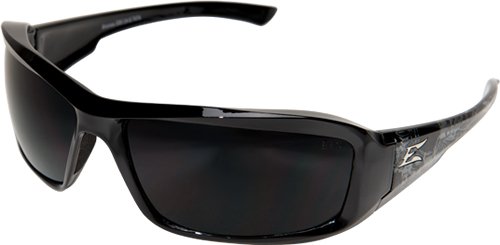 Edge XB116-S Brazeau Wrap-Around Safety Glasses, Anti-Scratch, Non-Slip, UV 400, Military Grade, ANSI/ISEA & MCEPS Compliant, 5.04″ Wide, Black & Gray Winged Skull Frame/Smoke Lens