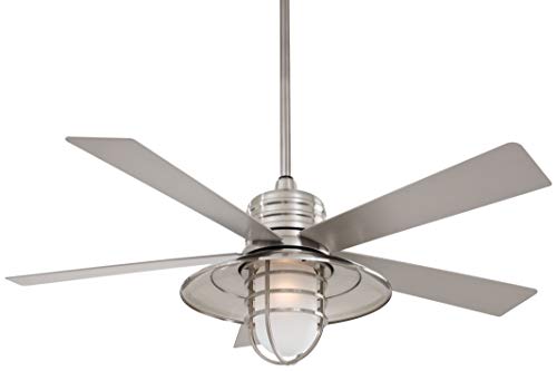 Minka-Aire F582-BNW Rainman 54 Inch Outdoor Ceiling Fan with Integrated Caged Light in Brushed Nickel Wet Finish