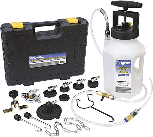 Mityvac MV6840 Professional Hydraulic Brake and Clutch Pressure Bleeding System, Integrated Safety and Pressure Relief Valve, 7 Master Cylinder Adapters and Storage Case