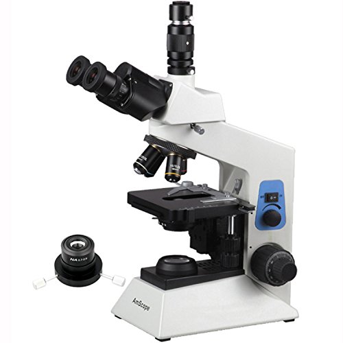 AmScope T580B-DK Professional Compound Trinocular Microscope, WF10x and WF20x High-Point Plan Eyepieces, 40X-2000X Magnification, Brightfield/Darkfield, Halogen Illumination, Abbe Condenser, Double-Layer Mechanical Stage, High-Contrast Optics, Anti-Mold