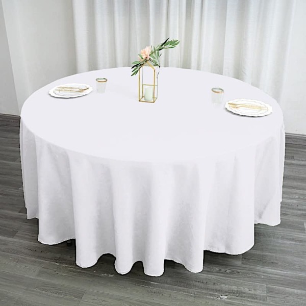 BalsaCircle 108 inch White Round Polyester Tablecloth Fabric Table Cover Linens for Wedding Party Banquet Reception Events Kitchen Dining