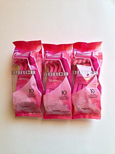 3pk Dorco 10pc Pink Plastic Twin Blade Razors for Women