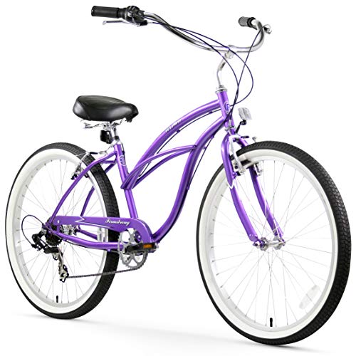 Firmstrong Urban Lady Seven Speed Beach Cruiser Bicycle, Purple w/Black Seat, 15.5 inch/Large, (15200)