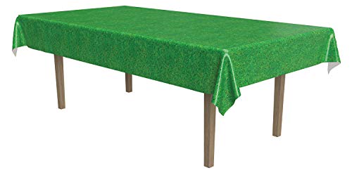 Beistle Disposable Plastic Grass Print Rectangular Tablecloth for Sports Football Theme Birthday Easter Party Supplies, 54″x108″, green