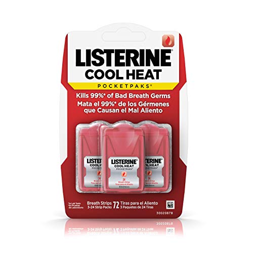 Listerine Cool Heat Pocketpaks Breath Strips for Oral Care, Kills Bad Breath Germs to Freshen Breath, Cinnamon Flavor, 24-Strip Pack, 3 Pack