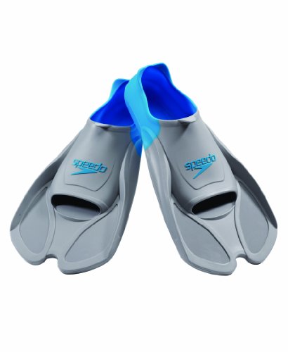 Speedo Unisex Swim Training Fins Biofuse , Grey/Blue, M – Men’s Shoe size 7-8 | Women’s Shoe size 8-9