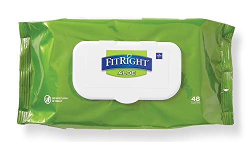 Medline FitRight Aloe Personal Cleansing Cloth Wipes, Scented, Pack of 48, 8 x 12 inch Adult Large Incontinence Wipes