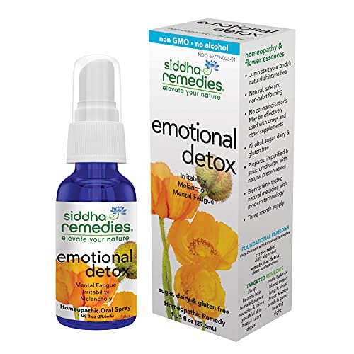 Siddha Remedies Emotional Detox Homeopathic Oral Spray for Melancholy, Irritability & Mental Fatigue | 100% Natural Homeopathic Medicine Remedy with 12 Flower Essences for Cleansing & Resetting Mind
