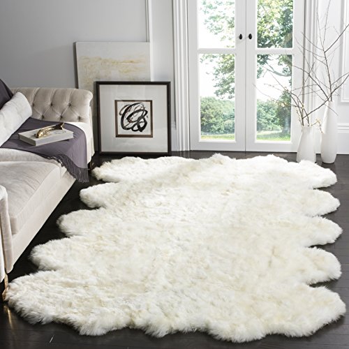 SAFAVIEH Sheep Skin Collection 6′ x 9′ Natural / White SHS211A Handmade Rustic Glam Genuine Pelt 3.4-inch Extra Thick Area Rug