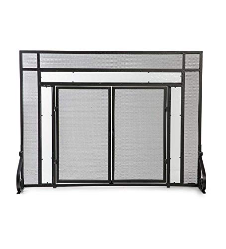 Plow & Hearth Metal Fireplace Screen Glass Flatguard Black | 38″ W x 31″ H | 2 – Door | Spark Guard Indoor Grate | Iron Fire Place Cover | Wood Burning Stove Decorative Accessories