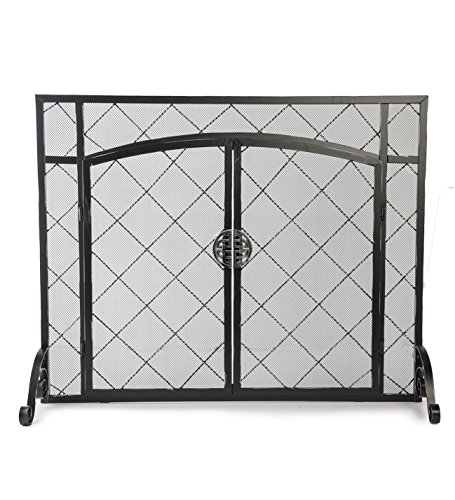 Plow & Hearth Metal Fireplace Screen Celtic Knot Pewter | 44″ W x 33″ H | Flatguard | Spark Guard Indoor Grate | Iron Fire Place Cover | Wood Burning Stove Decorative Accessories
