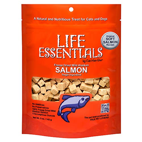 LIFE ESSENTIALS BY CAT-MAN-DOO All Natural Freeze Dried Wild Alaskan Salmon Treats for Cats & Dogs – Single Ingredient No Grain Snack with No Additives or Preservatives, 5 Ounce Bag
