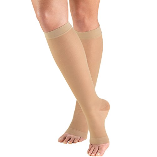 Truform Sheer Compression Stockings, 15-20 mmHg, Women’s Knee High Length, Open Toe, 20 Denier, Nude, Medium