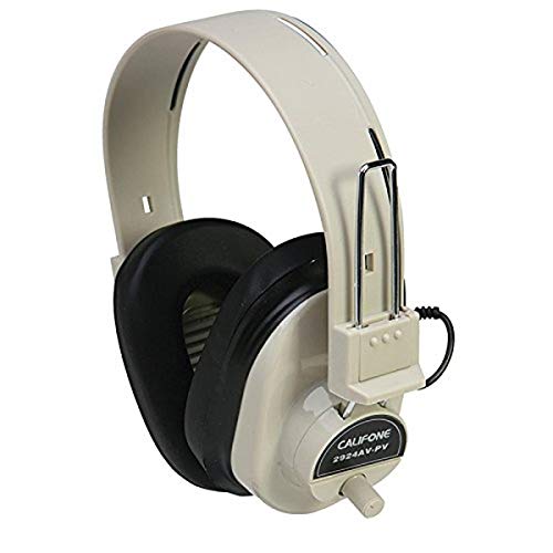 Califone CAF2924AVPV Deluxe Mono Headphone with Volume Control, Fixed Coiled Cord