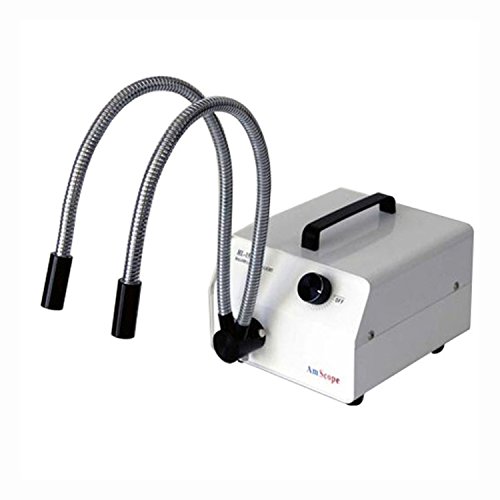 Amscope HL150-AY 150W Fiber Optic Dual Gooseneck Microscope Light Illuminator, Black
