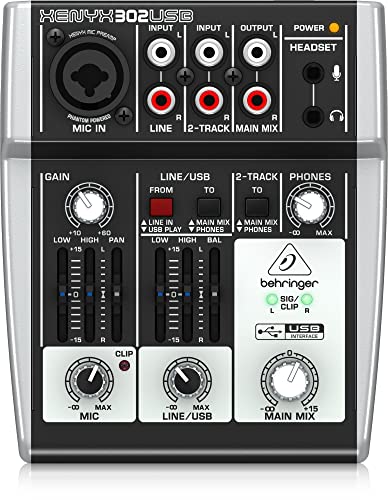Behringer XENYX 302USB Premium 5-Input Mixer with XENYX Mic Preamp and USB/Audio Interface Black