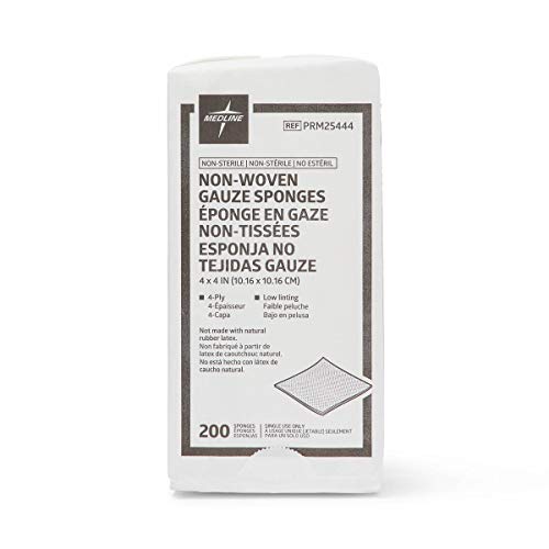 Medline Caring Non-Woven Non-Sterile Gauze Sponge, 4 x 4, 4-Ply (10 Packs of 200)