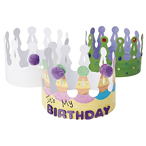 Colorations DIY Cardstock White Crowns, Set of 24, Sturdy, Adjustable, for Kids, Dramatic Play, Pretend Play, Princess, Party, Arts & Crafts, Craft Activity