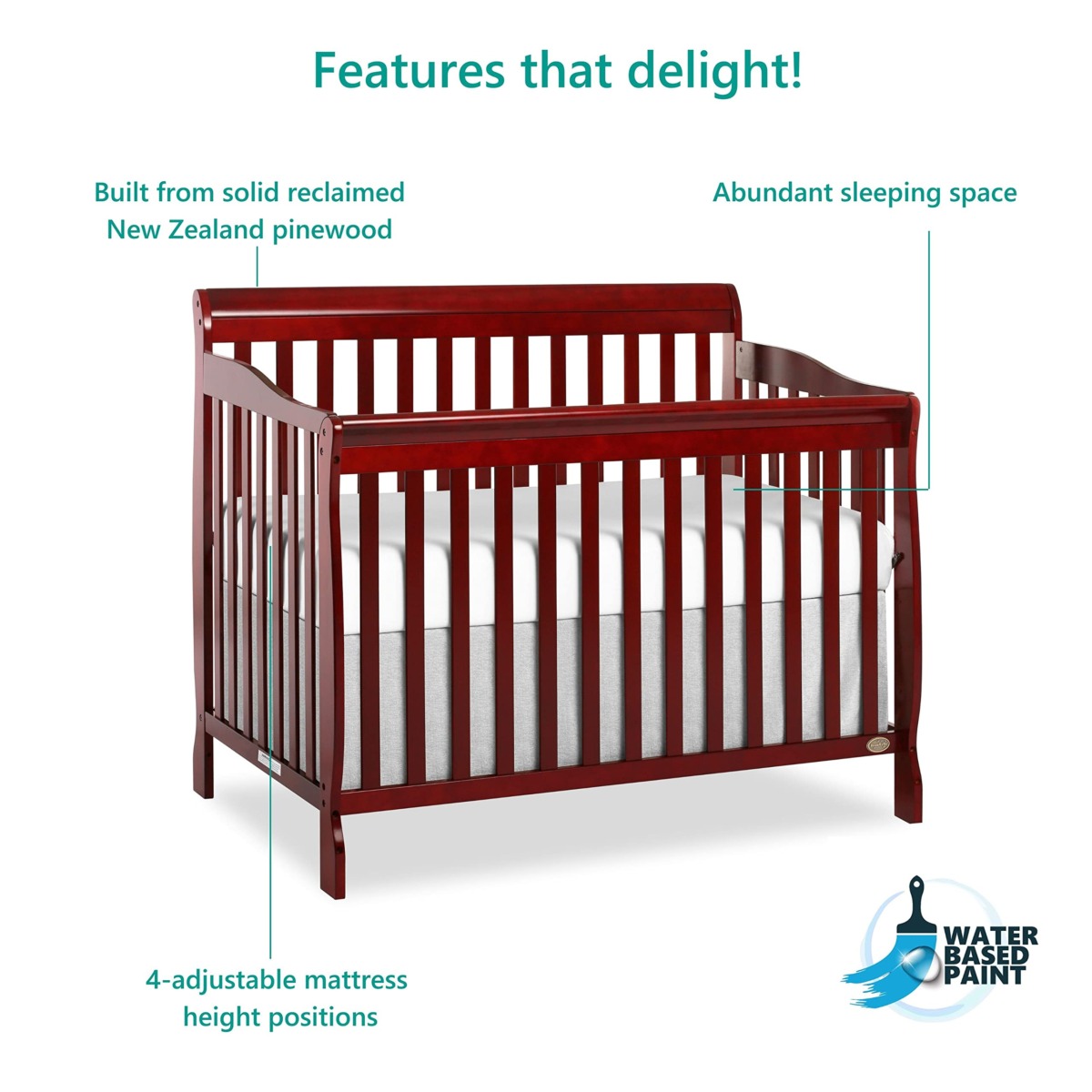 Dream On Me Ashton 4-In-1 Convertible Crib In Cherry, Greenguard Gold, JPMA Certified, Non-Toxic Finishes, Features 4 Mattress Height Settings, Made Of Solid Pinewood | The Storepaperoomates Retail Market - Fast Affordable Shopping