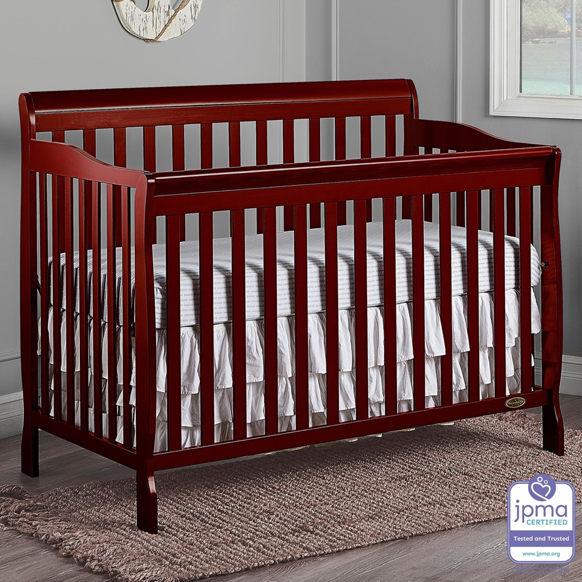 Dream On Me Ashton 4-In-1 Convertible Crib In Cherry, Greenguard Gold, JPMA Certified, Non-Toxic Finishes, Features 4 Mattress Height Settings, Made Of Solid Pinewood | The Storepaperoomates Retail Market - Fast Affordable Shopping