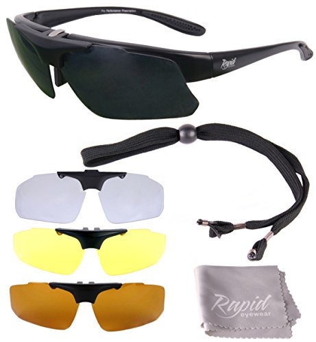 Rapid Eyewear Pro Performance Plus RX SPORTS SUNGLASSES FRAME with Interchangeable UV Polarized Lenses. For Men and Women. For Cycling, Driving, Running, Shooting, Sailing etc. UV400 Protection