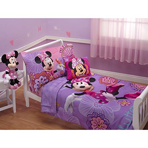Disney 4 Piece Minnie’s Fluttery Friends Toddler Bedding Set, Lavender, 3.5 x 10 x 13 inch (Pack of 1)
