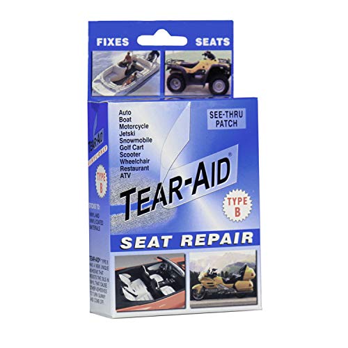 TEAR-AID Vinyl Seat Repair Kit, Type B Clear Patch for Vinyl and Vinyl-Coated Materials, Works On Cars, Motorcycles, Jetski, Boats & More, Blue Box, Single Pack
