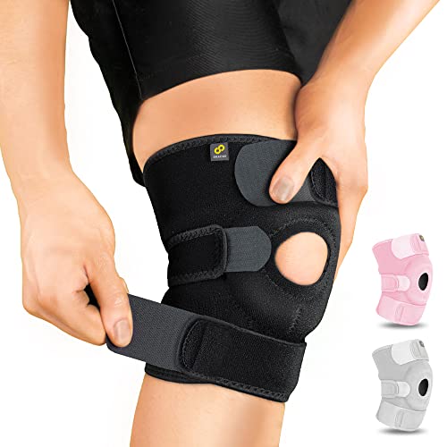 Bracoo Adjustable Compression Knee Patellar Tendon Support Brace for Men Women – Arthritis Pain, Injury Recovery, Running, Workout, KS10 (Black)