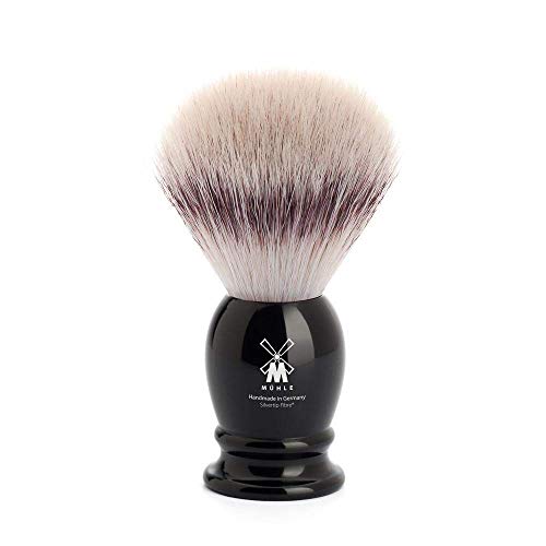 MÜHLE Classic Medium Black Silvertip Fiber Shaving Brush – Synthetic Luxury Shave Brush for Men, Rich Lather