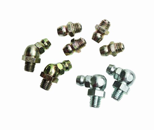 LUMAX LX-4801 Gold/Silver (SAE) 1/4″-28 Taper Thread 8 Piece Grease Fitting Assortment. Every Fitting is Individually Inspected, and Batch Tested to 5,000 PSI.