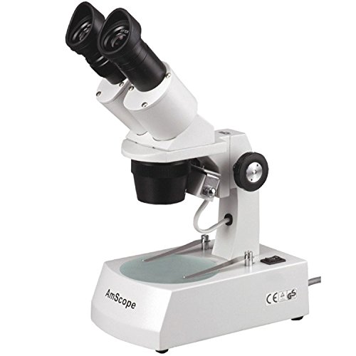 AmScope SE305R-AZ Forward-Mounted Binocular Stereo Microscope, WF10x and WF20x Eyepieces, 10X/20X/30X/60X Magnification, 1X and 3X Objectives, Upper and Lower Halogen Light Source, Arm Stand, 120V