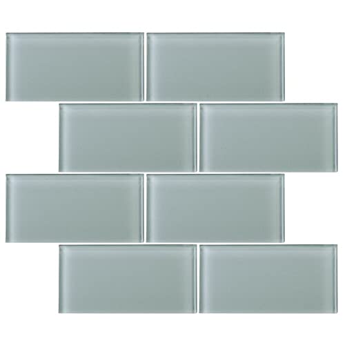 Ice Mist Glossy – 3×6 Blue Grey Glass Tile – Bathroom Tile & Kitchen Backsplash Tile (It is Not a Peel and Stick Tile) (1 Sqft – 8 Pieces)