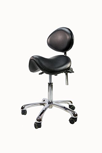 Spa Luxe Rolling Stool with Back Support for Beauty, Exam, Office and Home (Black)